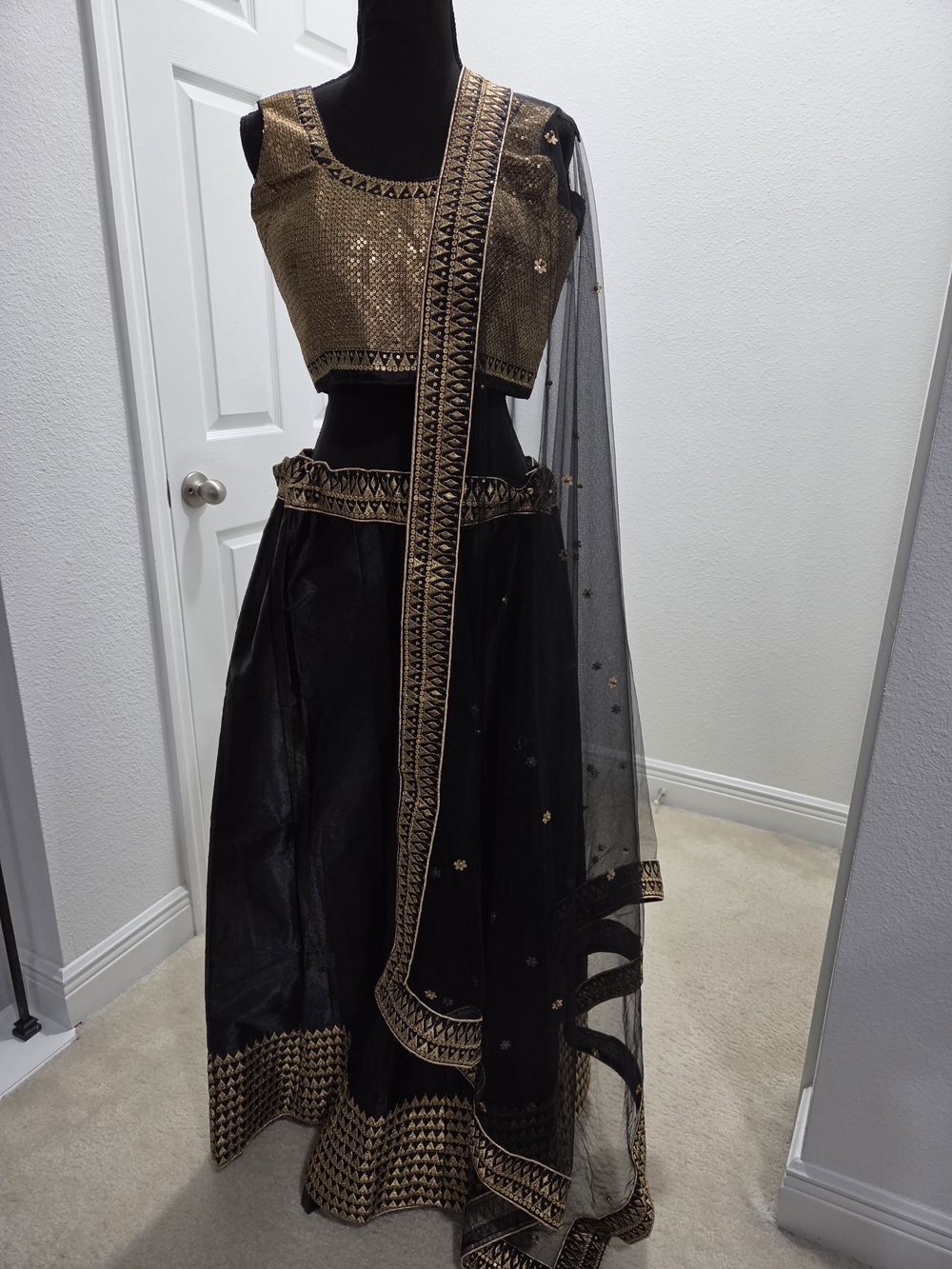 Black and Gold Embroidered Lehenga